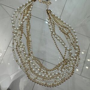 Pearl and Gold Bead Multi Strand Necklace